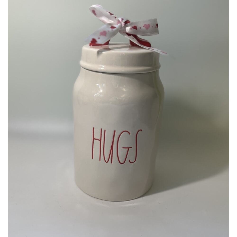 RAE‎ DUNN Valentine’s Day “HUGS” Canister 8.5” Love Farmhouse Rustic Decor